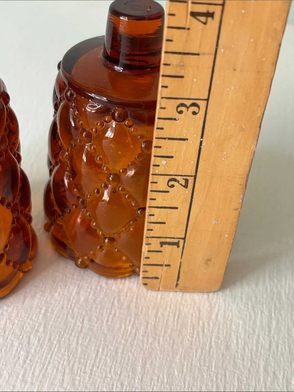 Vintage Amber Glass Votive Candle Cups Quilted Pattern Set of 2